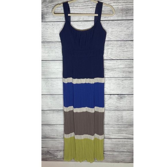 Max and Cleo Night Combo Melissa Colorblock Pleated Maxi Dress Sz 2 - Picture 1 of 10